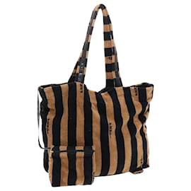 Fendi-FENDI Sac à bandoulière en toile Pecan Noir Marron Auth bs7164-Marron,Noir