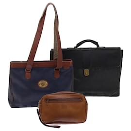 Autre Marque-Burberrys Clutch Bag Handtasche Leder 3Set Marinebraun Schwarz Auth bs6951-Braun,Schwarz,Marineblau