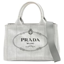 Prada-2-Way Canvas Tote Bag Grey-Grey