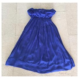 Autre Marque-blue strapless chiffon dress Size One or S-M  (36 a 40)-Blue