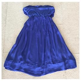 Autre Marque-blue strapless chiffon dress Size One or S-M  (36 a 40)-Blue