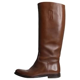 Prada-Brown knee high leather boots - size EU 37.5-Brown