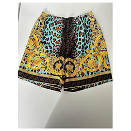 Versace-Shorts de seda Fendace-Multicor