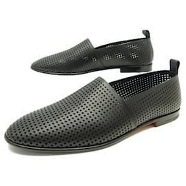 Hermès-NEW HERMES ELEOS SHOES MOCCASINS H221996ZA 44 PERFORATED LEATHER LOAFERS-Black