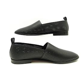 Hermès-NEUF CHAUSSURES HERMES ELEOS MOCASSINS H221996ZA 44 CUIR PERFORE LOAFERS-Noir