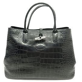 Bolsa de junco Longchamp 2686859001 SACOLA DE COURO CROCO PRETA Preto