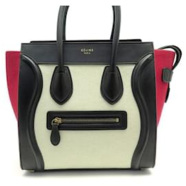 Céline-NEW CELINE LUGGAGE MICRO TRICOLOR CANVAS AND LEATHER HANDBAG + POUCH BAG-Other