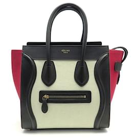 Céline-NEW CELINE LUGGAGE MICRO TRICOLOR CANVAS AND LEATHER HANDBAG + POUCH BAG-Other