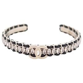 Chanel-NEUF BRACELET CHANEL MANCHETTE CHAINES ENTRELACEES & STRASS METAL 20 S STRAP NEW-Doré