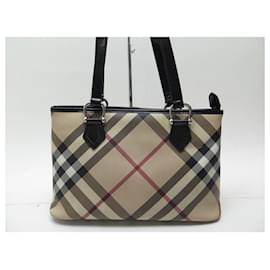 Burberry-BURBERRY TOTE HANDTASCHE + GELDBÖRSE MIT TARTAN-KARIERKARTE-Beige