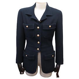 NEW CHANEL JACKET WITH CC LOGO BUTTONS S 36 TWEED NAVY BLUE JACKET Navy blue