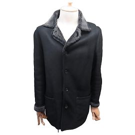 LANVIN BLACK SHEEP RETURN LEATHER COAT 50 M SHEARLING LEATHER COAT Black