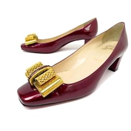 Christian Louboutin-CHRISTIAN LOUBOUTIN SHOES BOW PUMPS 36.5 in burgundy patent leather-Dark red