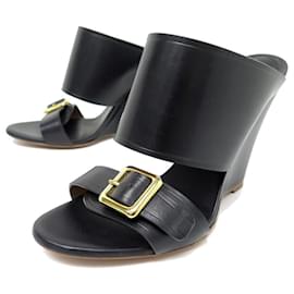 Chloé-NUEVOS ZAPATOS MULES CON CUÑA CHLOE 36.5 Zapatos de cuero negro-Negro