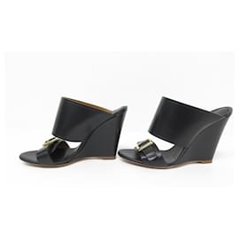 Chloé-NEUF CHAUSSURES CHLOE MULES COMPENSEES 36.5 CUIR NOIR BLACK LEATHER SHOES-Noir