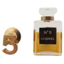 Chanel-Lot of 2 CHANEL BOTTLE NUMBER PIN 5 IN GOLD METAL BROOCHES GOLDEN BROOCH-Golden