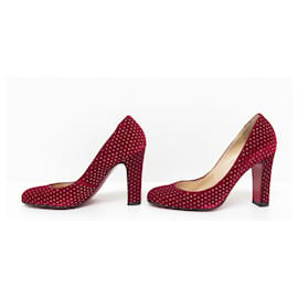 Christian Louboutin-CHRISTIAN LOUBOUTIN SHOES 35 POINTED VELVET HEEL PUMPS SHOES-Red