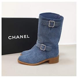 Chanel-Chanel Botas de motociclista jeans azuis Dallas-Azul