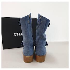 Chanel-Chanel Botas de motociclista jeans azuis Dallas-Azul