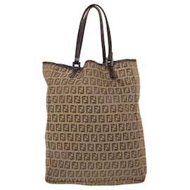 Fendi-FENDI Zucchino Canvas Tote Bag Nylon Leather Brown Auth rd5610-Brown