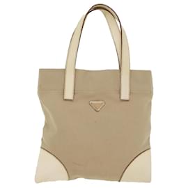 Prada-PRADA Tote Bag Canvas Leather Beige Auth bs7092-Beige