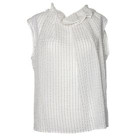 Nina Ricci, top de seda plisado a rayas diplomáticas Blanco