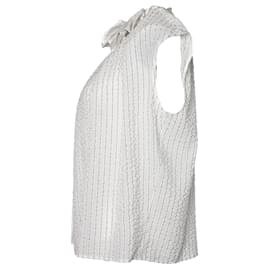 Nina Ricci-Nina Ricci, haut plissé en soie à fines rayures-Blanc