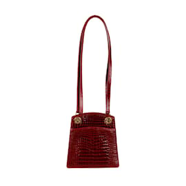 Gucci-Gucci Vintage Exotic Leather Crossbody Bag-Dark red
