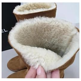 Chanel-Chanel Camel Suede Fur Boots-Brown