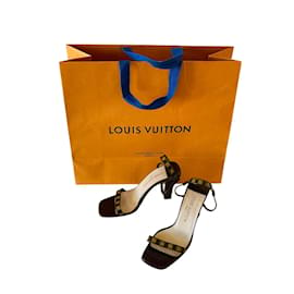 Louis Vuitton Checkered high sandals Brown Light brown Leather Patent  leather ref.1027602 - Joli Closet