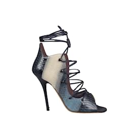 Autre Marque-Malone Souliers Snakeskin Lace-up Heels-Blue