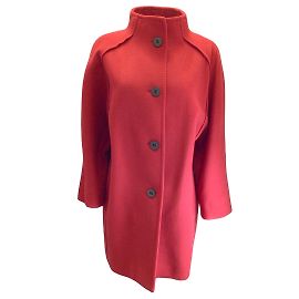 Brioni Red Belted Silk Lined Cashmere and Angora Coat Red
