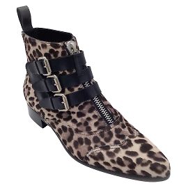 Tabitha Simmons Cinza / Botins pretos com estampa de leopardo e cabelo de panturrilha Cinza