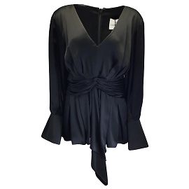 Prabal Gurung Black Jimile Twist Front Silk Blouse Black