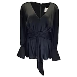 Prabal Gurung-Prabal Gurung Black Jimile Twist Front Silk Blouse-Black