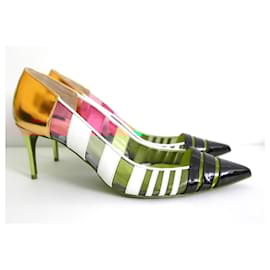 Christian Louboutin-Christian Louboutin Bandy 100 Striped Leather and PVC Pumps-Multiple colors