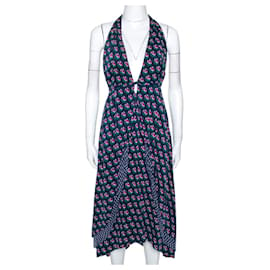 Diane Von Furstenberg-DvF Zen-Neckholder-Kleid aus Leyland-Seide mit Blumendruck-Mehrfarben,Marineblau
