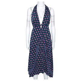 Diane Von Furstenberg Robe dos nu Leyland en soie à imprimé floral DvF Zen Multicolore Bleu Marine