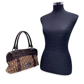 Christian Dior-Brown Logo Oblique Canvas Satchel Shoulder Bag-Brown
