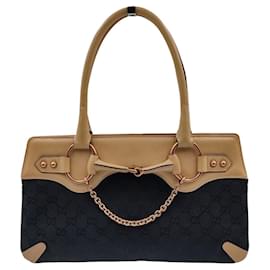 Gucci-Gucci Horsebit Chain shoulder bag in canvas and leather-Black