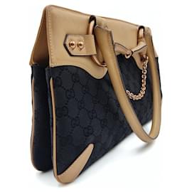 Gucci-Gucci Horsebit Chain Umhängetasche aus Canvas und Leder-Schwarz