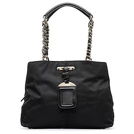 Borsa a tracolla a catena in tessuto nero Prada Nero