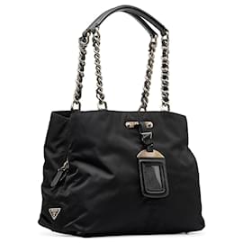 Prada-Prada Black Tessuto Chain Shoulder Bag-Black