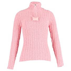 Moncler-Moncler Genius 1 Moncler x JW Anderson Bouclé Turtle-Neck Sweater in Pink Cotton-Pink