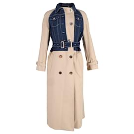 Burberry-Burberry Paneled Gabardine Denim Trench Coat in Beige Cotton-Other,Python print