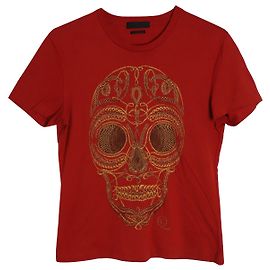 Alexander McQueen Camiseta con estampado de calavera y cuerda en algodón rojo Roja