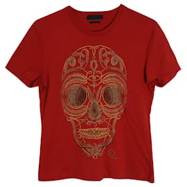 Alexander Mcqueen-Alexander McQueen T-shirt à imprimé Rope Skull en coton rouge-Rouge