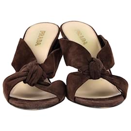 Prada-Prada Knotted Strap Mules in Brown Suede-Brown