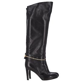 Sergio Rossi Botas de cano alto com detalhe de zíper em couro preto Preto
