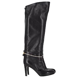 Sergio Rossi-Sergio Rossi Zipper Detail Knee-High Boots in Black Leather-Black